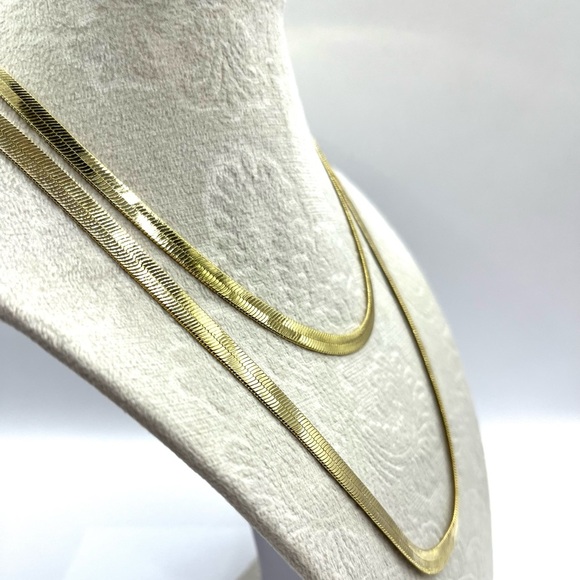 Herringbone Set 2 Necklaces Gold Tone 12” and 20” Necklaces Bold and Bold - Picture 2 of 11